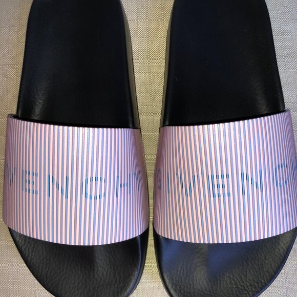 Givenchy Logo Metallic Leather Pool Slides Sz 37 - Picture 3 of 6